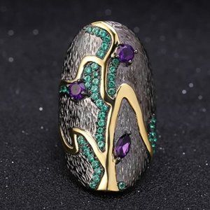 🎀925 Silver Plated Purple Green Antique Wedding Rings, MLNN1284